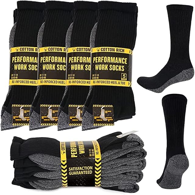 ARITRADERSLTD Unisex Work Socks Cotton Rich 11-14 UK EUR 43-46 Men Big Foot Black Color Heavy Duty Cushioned Cotton