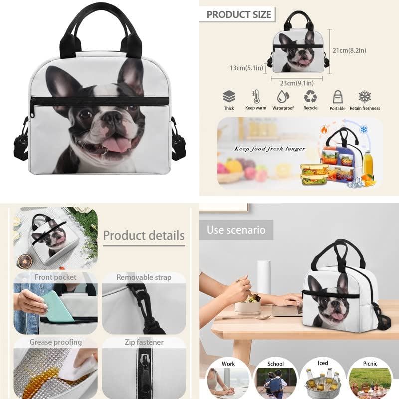 French Bulldog Bookbag Sets,Cute Puppy Dog Shoulder Strap Backpacks Lunch Box, Black& White Boston Terrier Multifunctional Pencil Box for Teen Student3