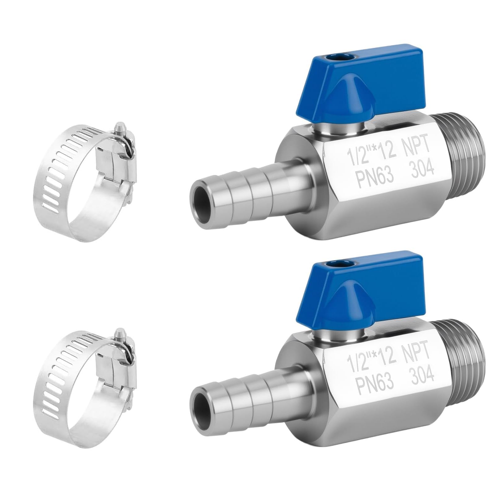 2Pcs Small Ball Valves with Integrated Hose Clamps Quick Handle Ball Valves for Leakproof Liquid and Flows Quickly Handle