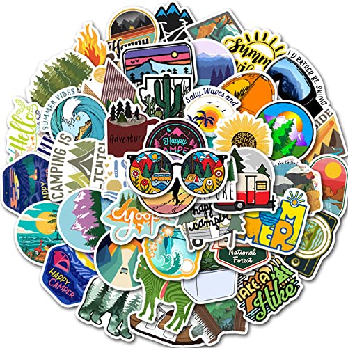 50PCS Outdoor Camping Hiking Adventure Stickers Waterproof Vinyl Travel Stickers for Water Bottle Laptop Wilderness Nature Roadtrip Decals for Bike Bumper Car Suitcase Luggage (Green-2)
