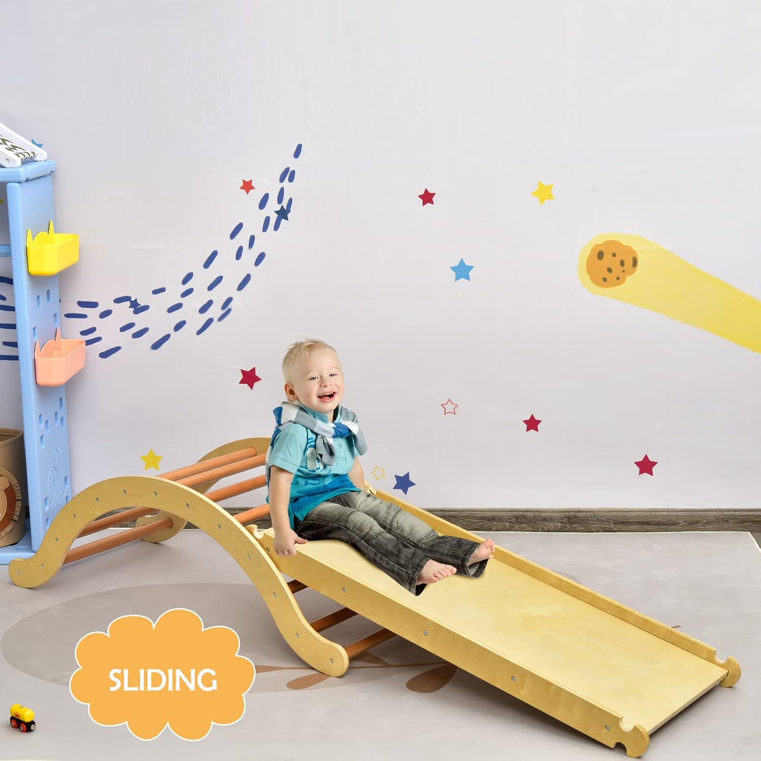 Costzon Climbing Toys for Toddlers, 3-in-1 Montessori Wooden Arch Climber Ladder Structure with Rock Climbing Ramp/Padding, Indoor Gym Learning Playset, Playground for Kids Gift