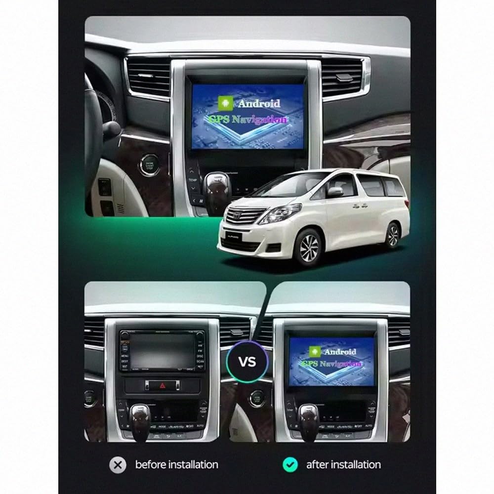 Radio Macchina Touch Screen per Toyota ALPHARD Vellfire ANH20 2008-2014 Wireless Carplay Android Auto Stereo Auto Bluetooth Ips con Pantalla Táctil con Gps, 8 Nucleo 6G+128G