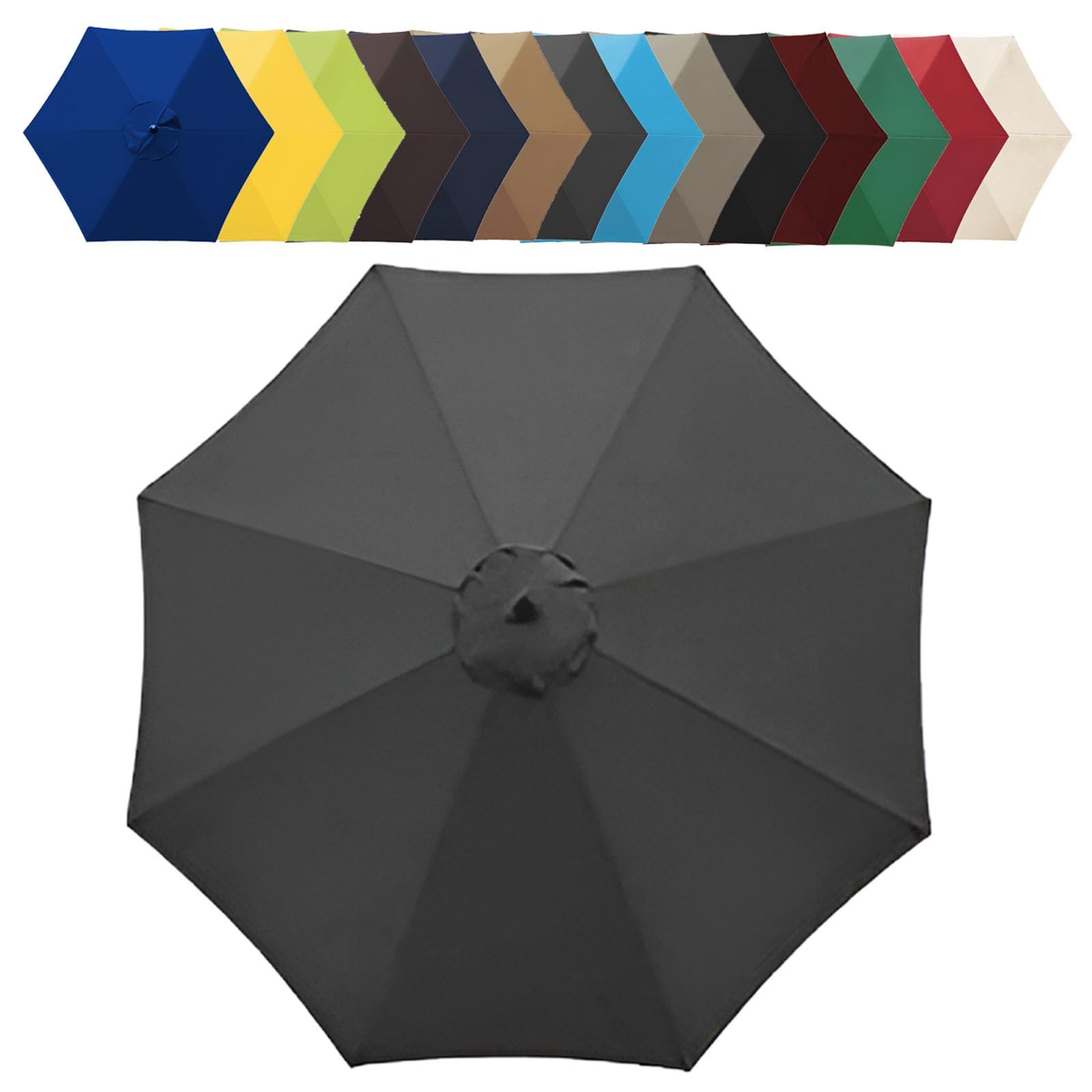 GZDXBF 200/270/300cm Patio Umbrella Replacement Canopy｜6/8 Ribs Patio Umbrella Replacement Cloth｜Garden Parasol Canopy Cover｜Anti-Ultraviolet/Waterproof/Washable/Breathable(Gray,8 ribs-3m(9.8ft))