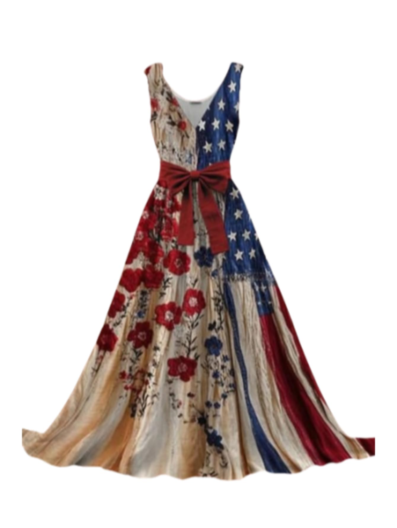 Women's Independence Day Patch Art Line Floral Dress American Flag Dresses