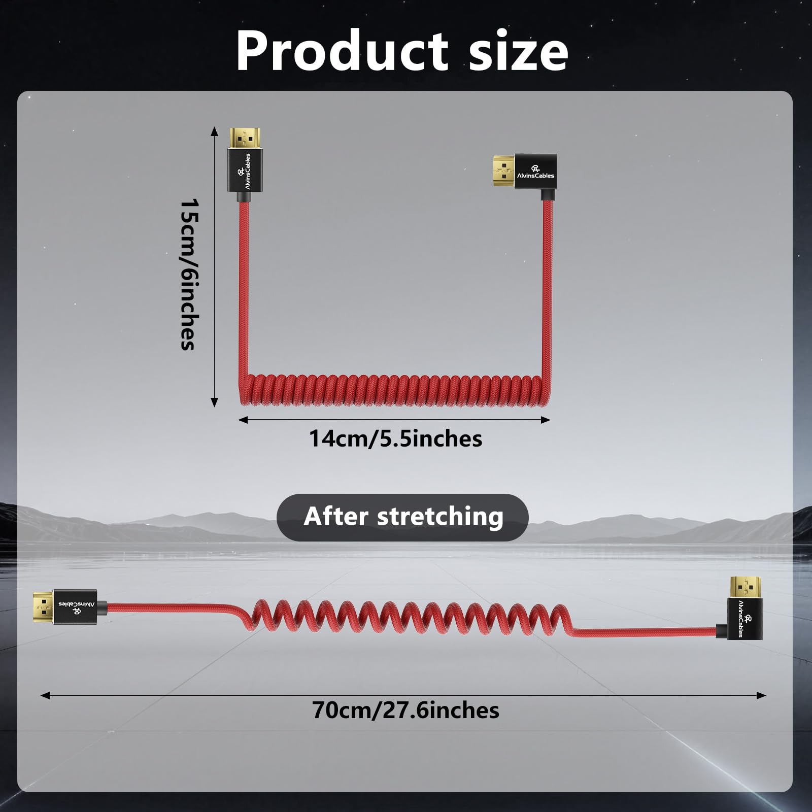 Alvin's Cables Cavo HDMI 2.1 8K per monitor Atomos Ninja V, per Sony FS5 FS7, BMPCC, per fotocamera Canon C300 C500, 8K@60Hz 4K@120Hz 48Gbps Cavo a spirale intrecciato ad alta velocità Rosso