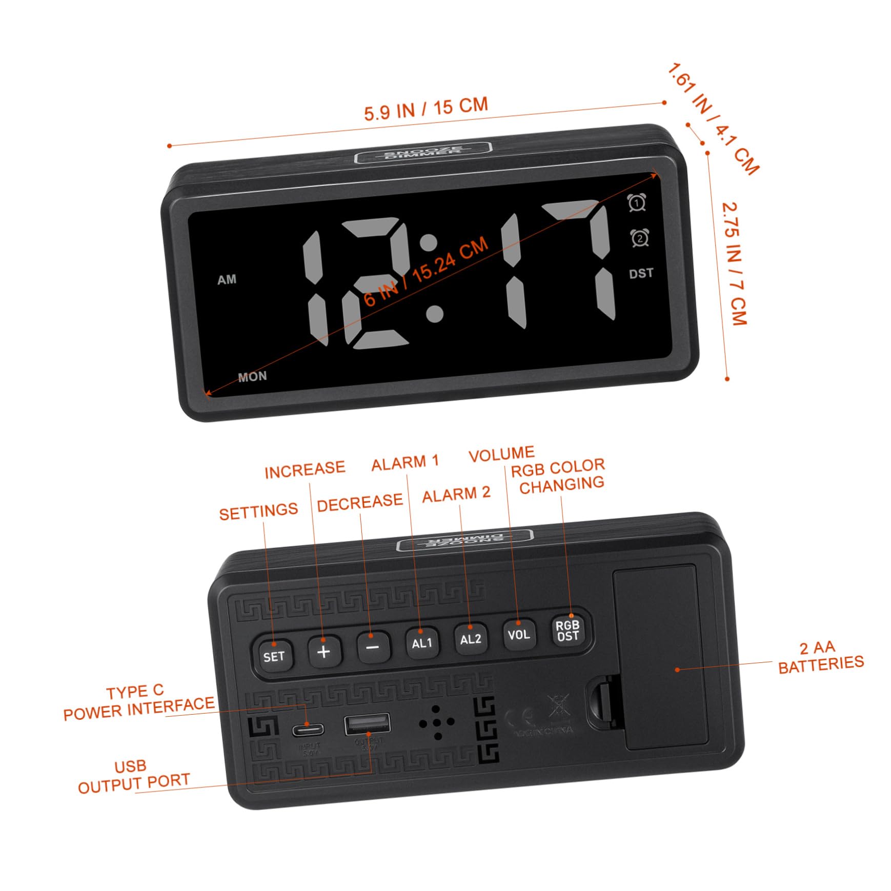 TOPBATHY Orologio in Legno Led Con Illuminazione Rgb Display Ampio e Modalità Legale Per Camera Da Letto e Ufficio