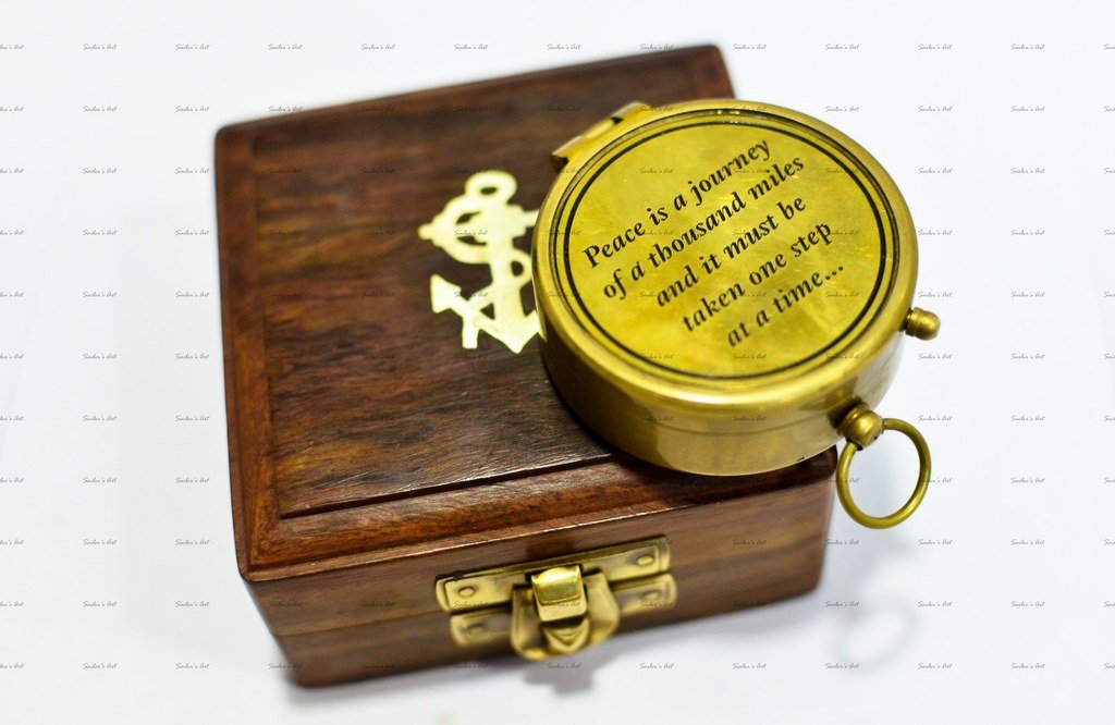 Sailor's Art Peace is a Journey of a Thousand Miles Quote Personalised Antique Brass Compass 2" with Wooden Box, Unique Gift-Home Décor Item, Camping and Travelling Equipment-image-23