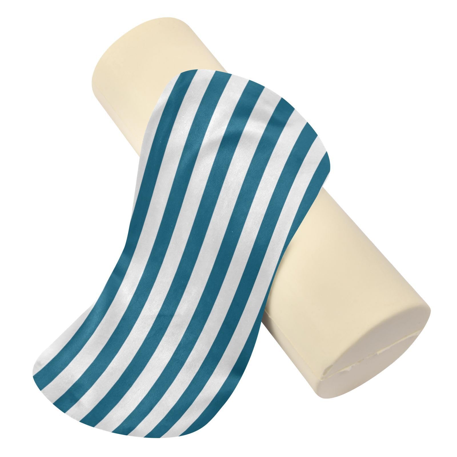 Jihqo Round Pillow with Cover Blue White Stripes Neck Roll Bolster Pillows Cervical Pillow Case Memory Foam Neck Support for Sleeping