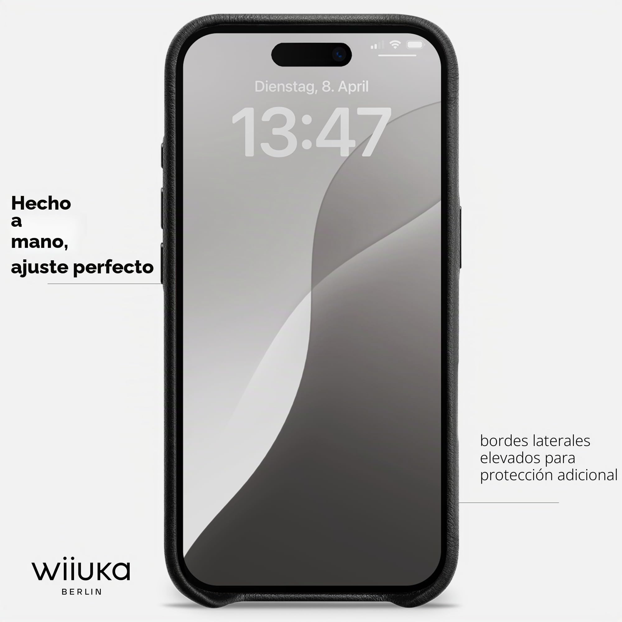 WIIUKA Funda para iPhone 17, piel de Alemania, funda de piel extrafina, funda premium para teléfono móvil, funda para teléfono móvil Qi, skiin, color negro