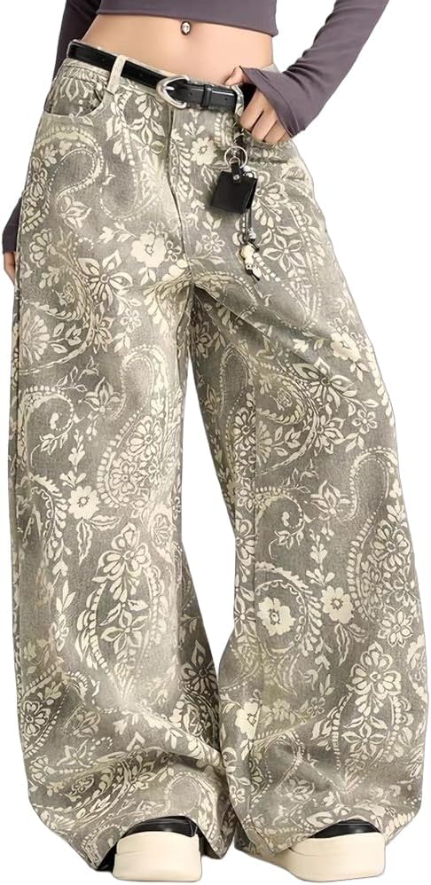 Women's High Waisted Wide Leg Jeans Trendy Barrel Leg Baggy Denim Pants Style Trousers Blue Black Leopard Print