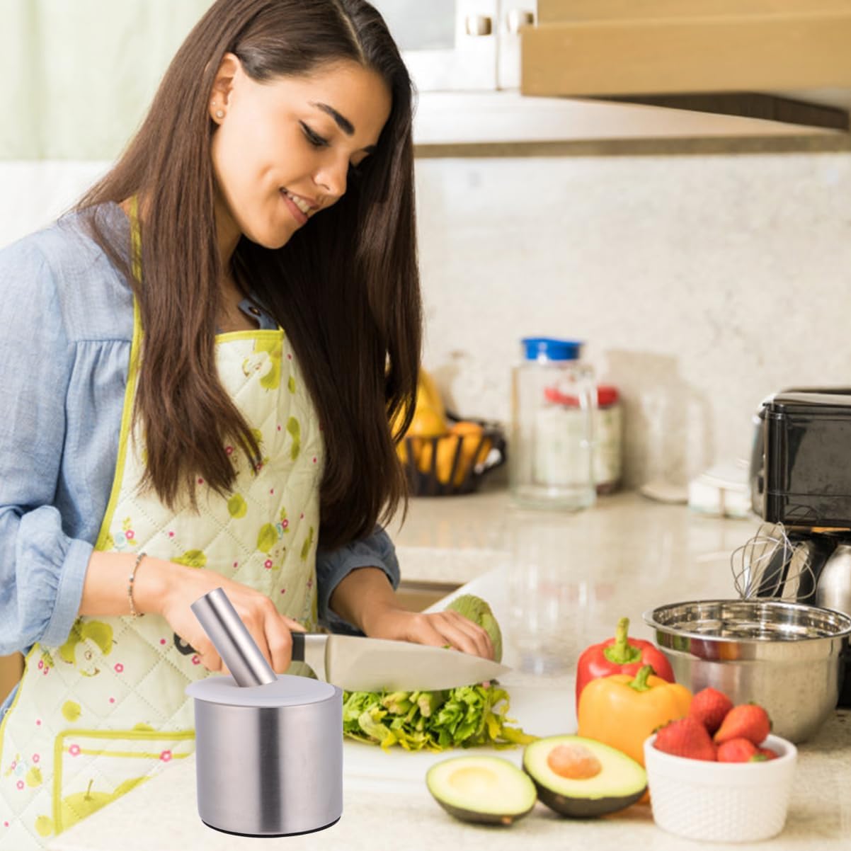 Garlic Masher with Silicone Lid Ergonomic Garlic for Easy Preparation Kitchen Restaurant Material Silver