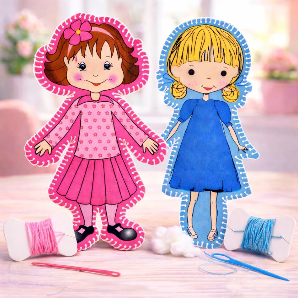 June Garden Sew Your Own Doll Kit - Ava & Mia 2-Pack Beginner Sewing Craft Set for Girls Age 5+ - Fun and Educational DIY Plush Dolls Kit