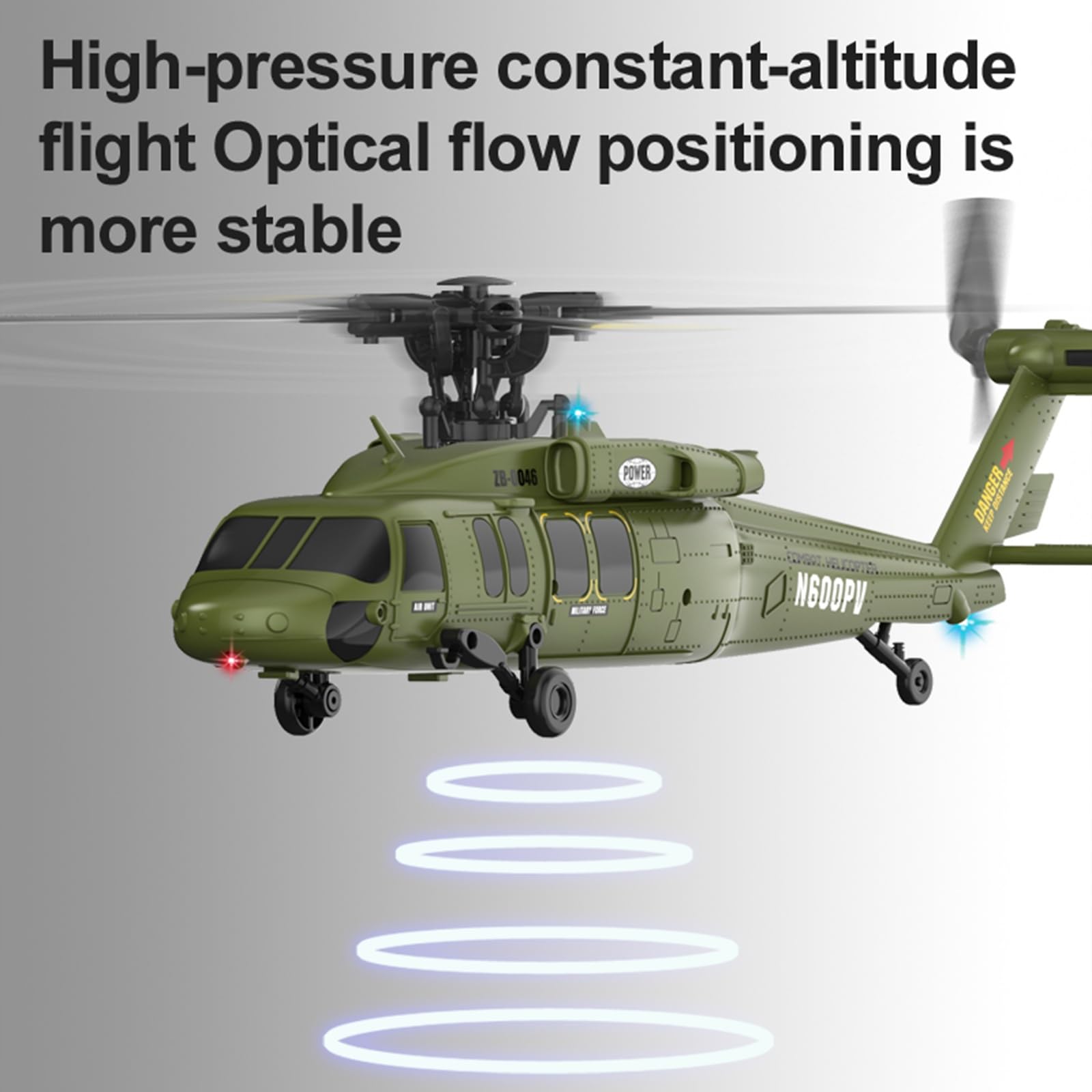 Elicottero radiocomandato K200 UH-60 per Black-Hawk radiocomando brushless a 6 canali, giroscopio a 6 assi velivolo militare con 3 velocità e posizionamento ottico Regalo(Silver)