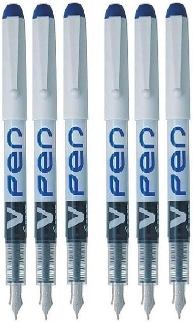 Pilot Blue V Pen Fountain Pen Disposable Medium Line Liquid Ink SVPN-4W (Pack Of 6)
