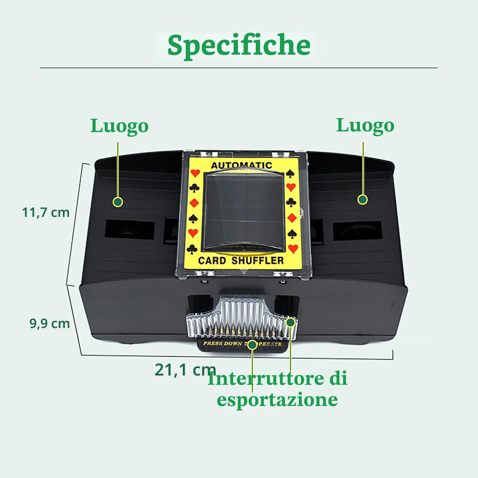 Distributore Carte Gioco Elettronico, Mischia Carte Automatico con Batteria e 2 Paia di Poker, Mescolatore Carte da Gioco per Uno, Poker, Burraco, Blackjack