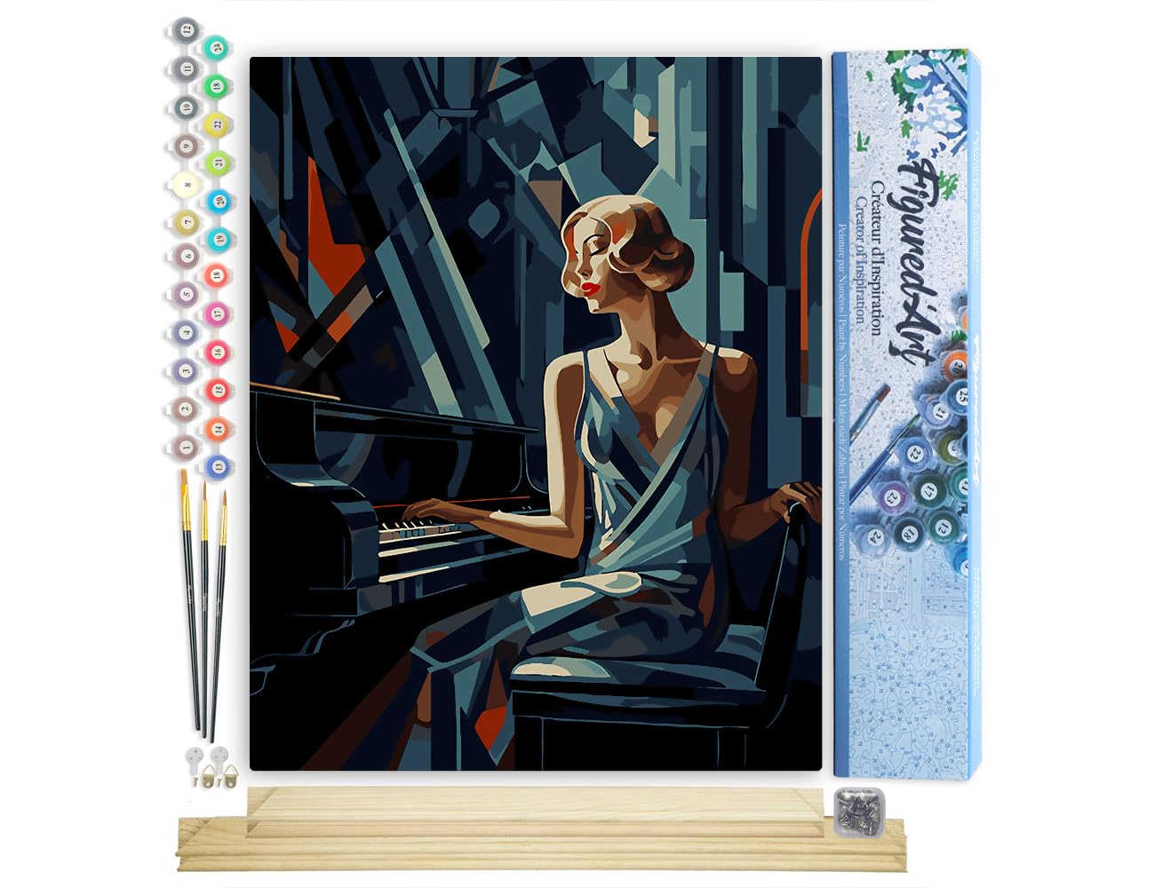 Pintura Acrílica Pinceles Incluidos Marco Kit Pintar Por Números Adultos - Gato Negro Art Deco, 40x50 Cm Con Bastidor, Pinturas Acrílicas Incluidas