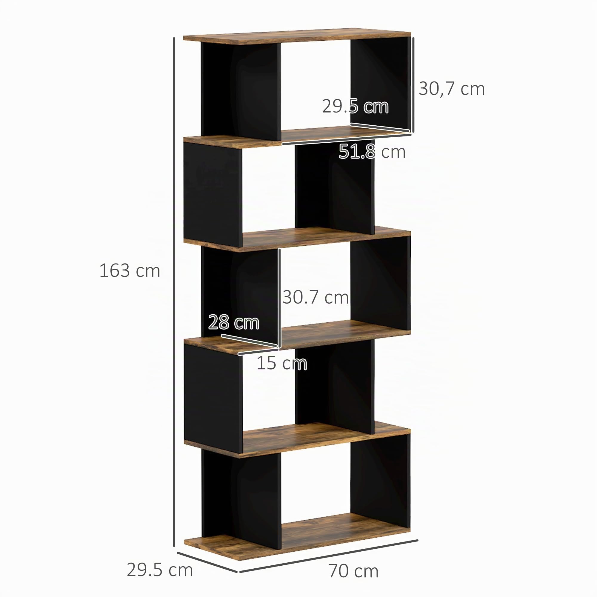 HOMCOM Scaffale Libreria a 5 Ripiani Mobile Aperto 70x29.5x163cm Marrone