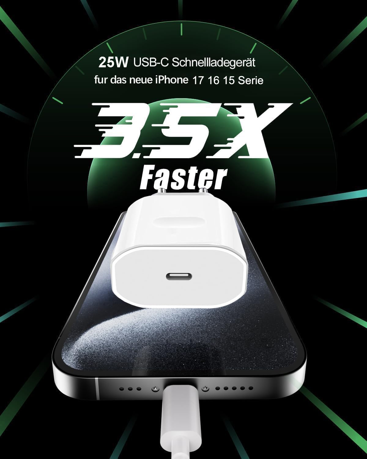 USB C Ladegerät Ladekabel für iPhone 17 16 16e 15/17 16 15 Pro/17 16 15 Pro Max/Plus,2Pack 25W USB C Power Adapter Schnellladekabel für iPad Pro/Air/10.Generation,Schnellladegerät Stecker mit 2M Kabel