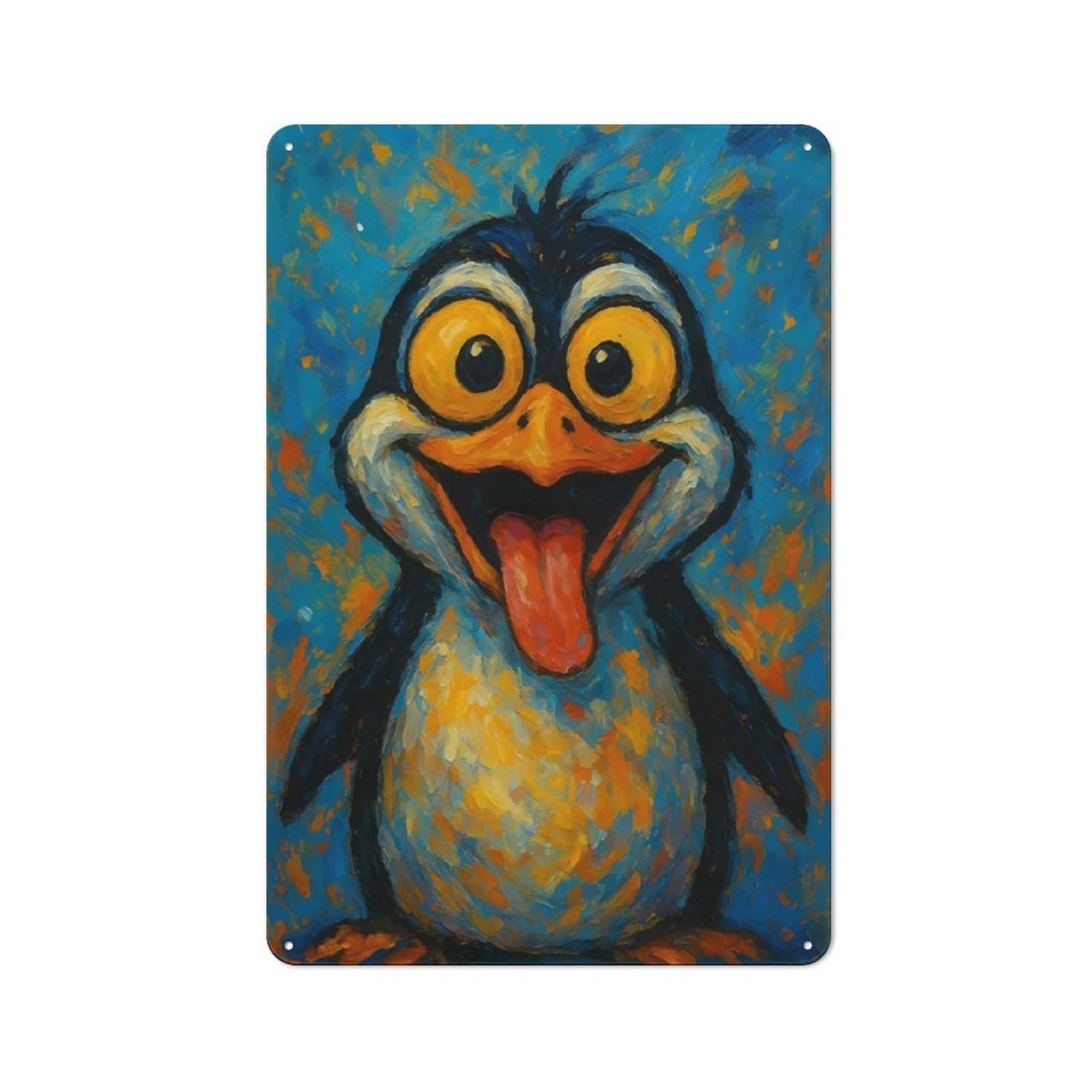 Junmoney Cartoon Penguin Painting With Tongue Out Vintage Tin Sign 30X20cm For Garden Room Or Summerhouse, A Housewarming Gift For Outdoor-Room Decor Collectors