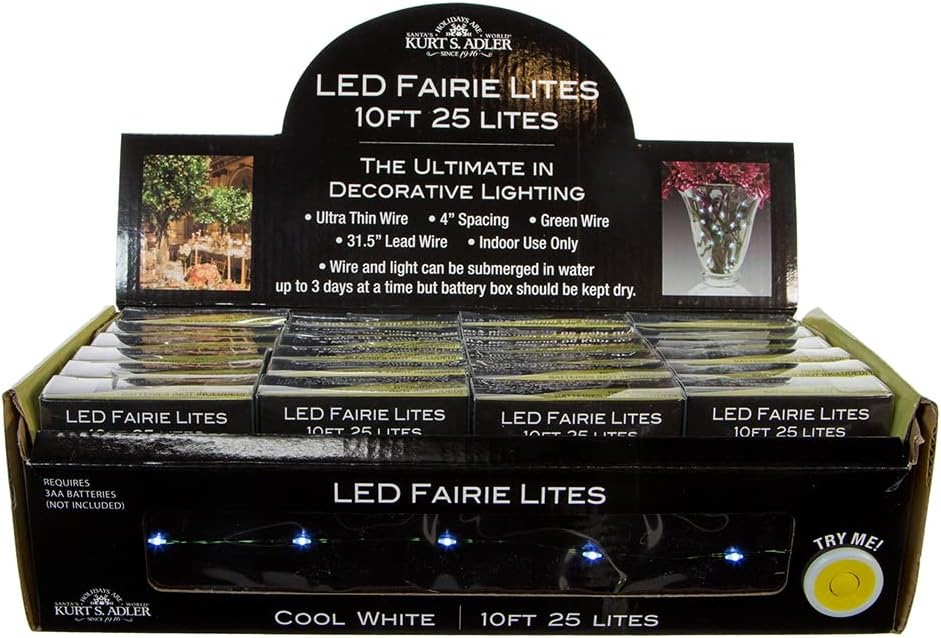 Kurt S. Adler 25-Light Battery Operated Cool White LED Green Wire Fairy Lights