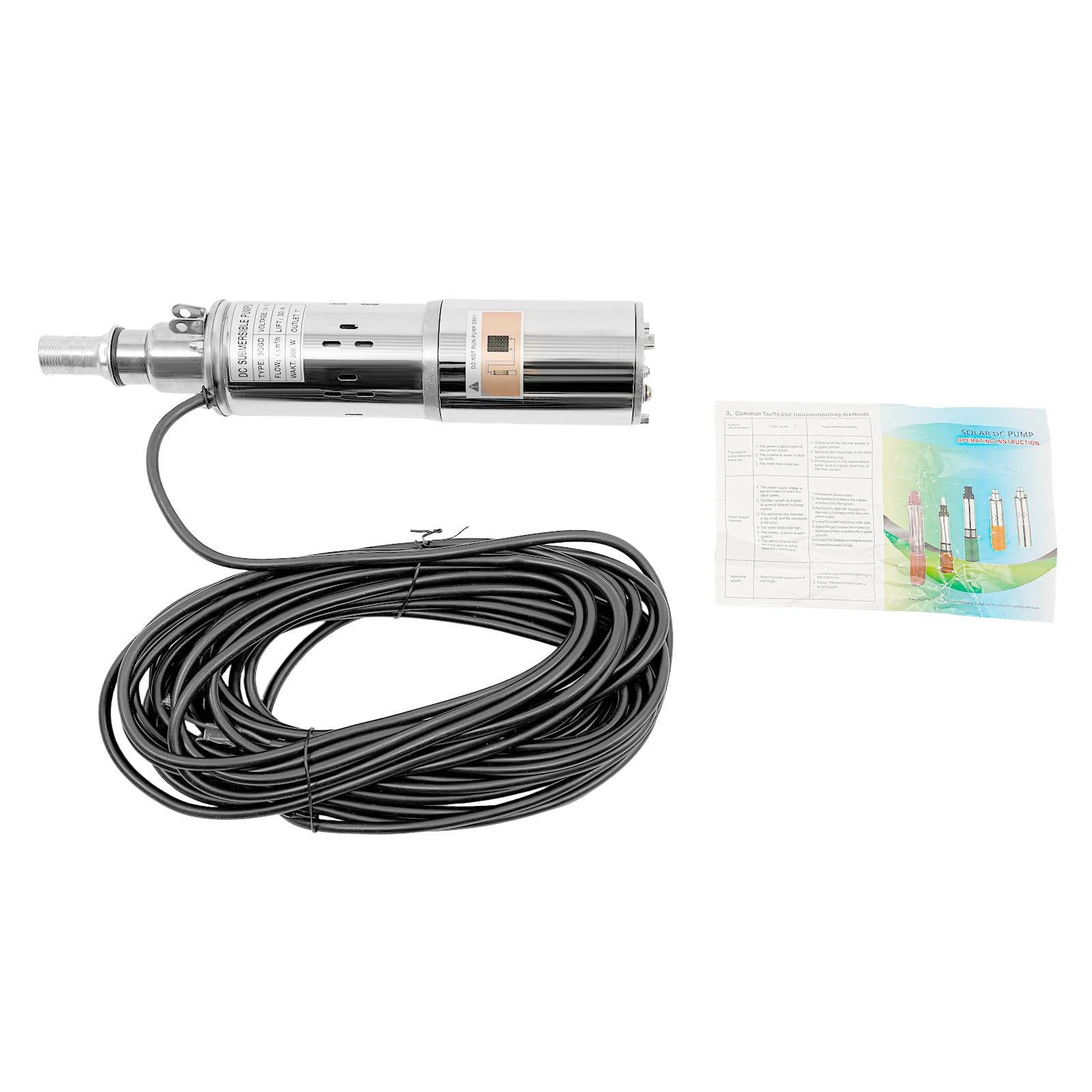 Pompe solaire immergée pour puits profond 200W 24V, débit 1.5m³/h hauteur 30m, inoxydable avec câble 17m, filtration intégrée - Pompe de puits profond Pour irrigation jardin, réservoir