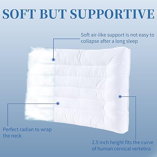 Miniatura 4 de Almohada de cama ultra delgada para dormir, 2.5 pulgadas de altura, funda plana 100% algodón para dormir boca abajo y espalda, almohada suave blanca