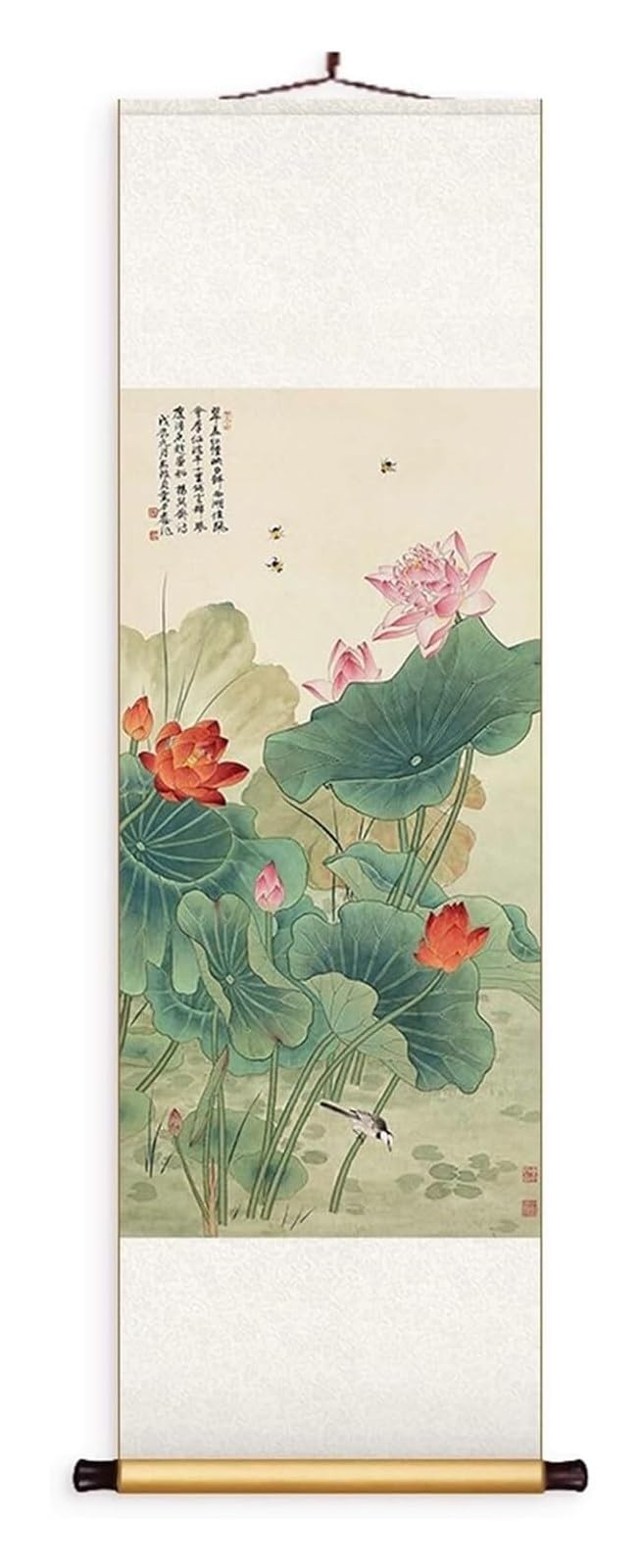 Chińskie malarstwo z motywem lotosu, klasyczny plakat Feng Shui do przedpokoju, pionowy plakat jedwabny, kreatywny prezent(Retro,50L x 158W cm)