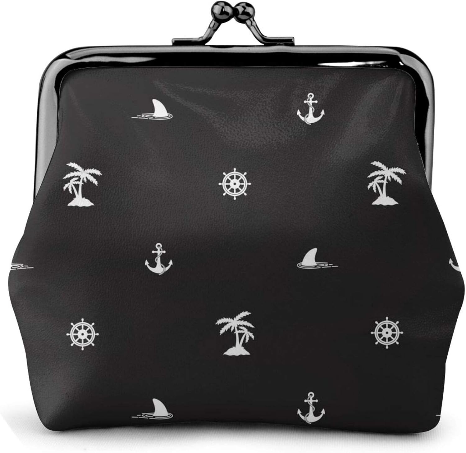 DADABULIU 小銭入れ がま口 大人気! コインケース サメ ヤシ 錨 背景 