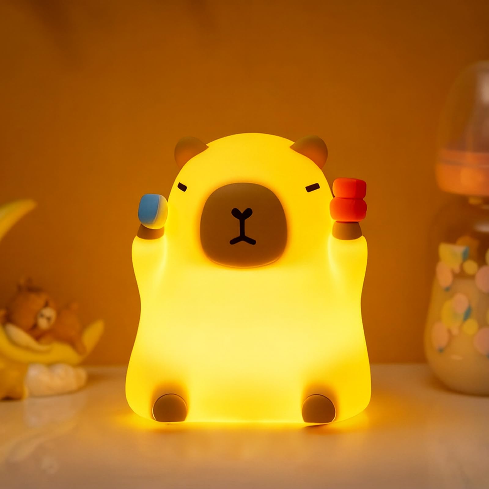 NesveCit Capybara Night Light, Baby Night Light Kids with 0.5H Timer, Rechargeable Cute Night Lamp Touch Control, Silicone Light Cute Animal Night Lamp, Toddler Nursery Light for Children, Gift