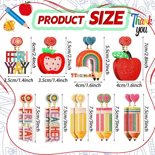 Tondiamo 18 Pcs Teacher Gift Earrings for Women Back to School Rhinestone Beaded Dangle Drop Pencil Friyay Earrings Teacher Appreciation Gift Colorful Dangle Jewelry Set for Graduation2