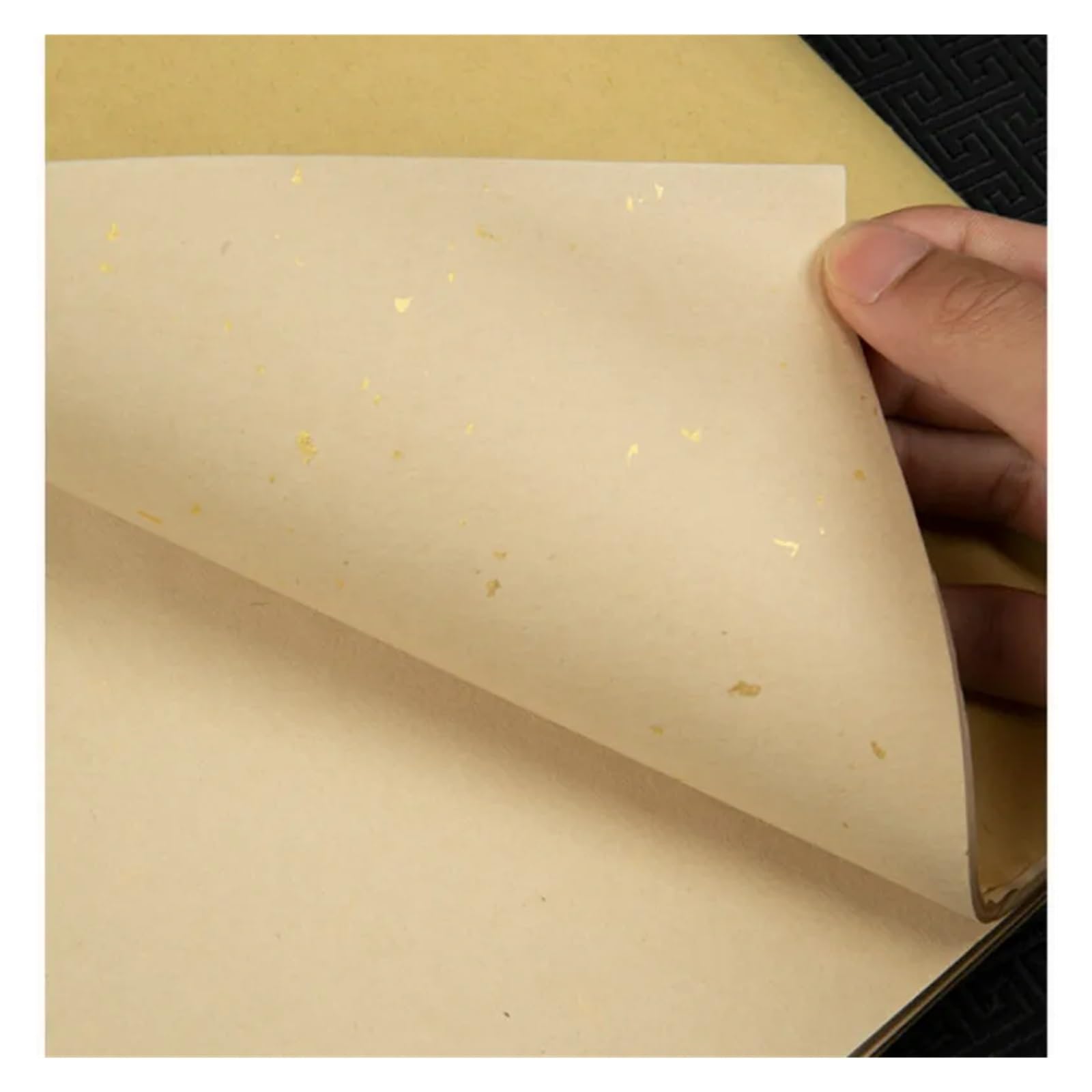 MIUYTRN Ręcznie robiona chińska złota folia pół dojrzały papier ryżowy kaligrafia krajobraz malarstwo tuszem papier ryżowy drzewo sandałowe kora Papier Papel cuicui(Gold foil white,34x138cm)
