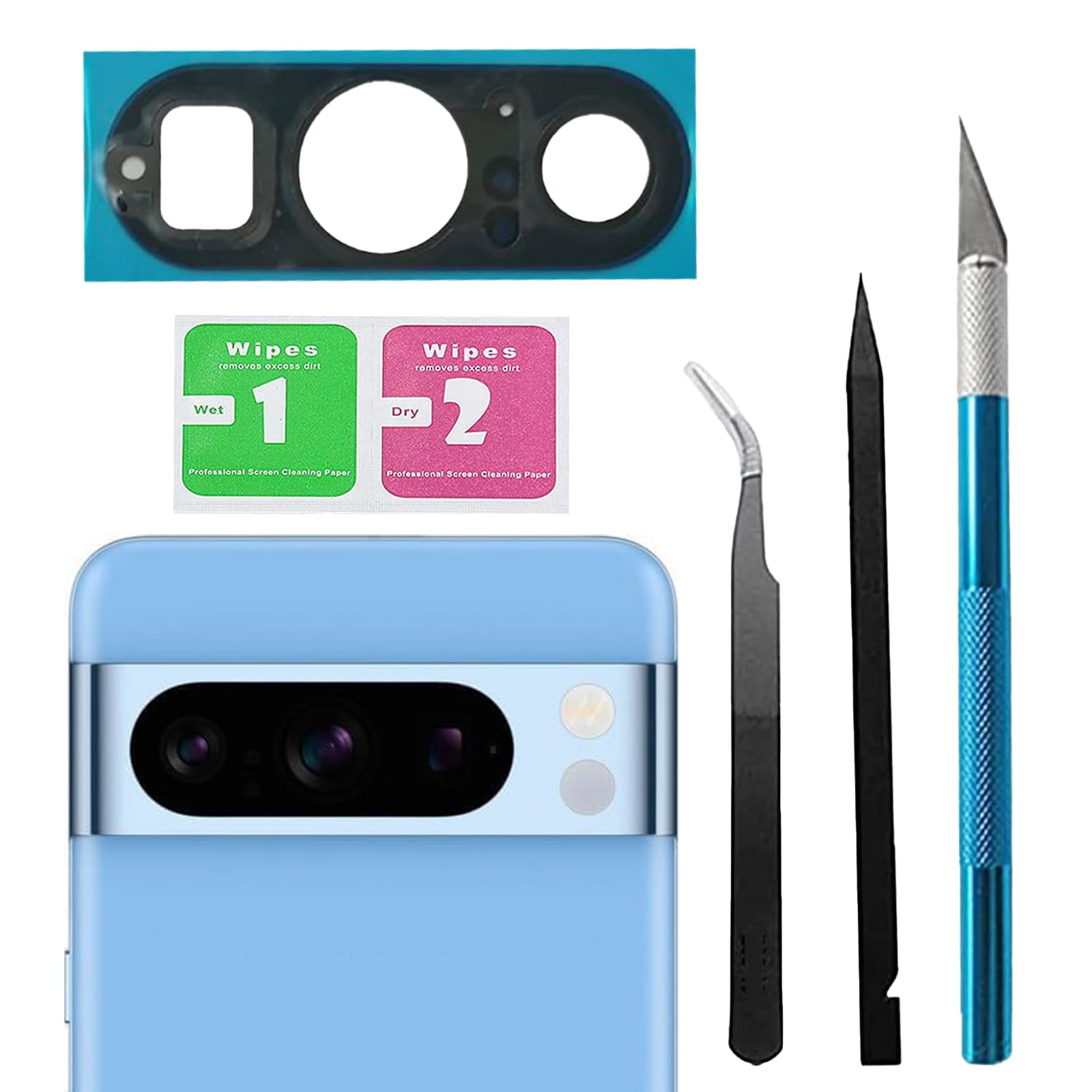 For Pixel 8 Pro Back Camera Glass Lens Replacement Part Compatible with Google Pixel8Pro Rear Camera Glass with Pre-Installed Adhesive and Repairing Toolkits