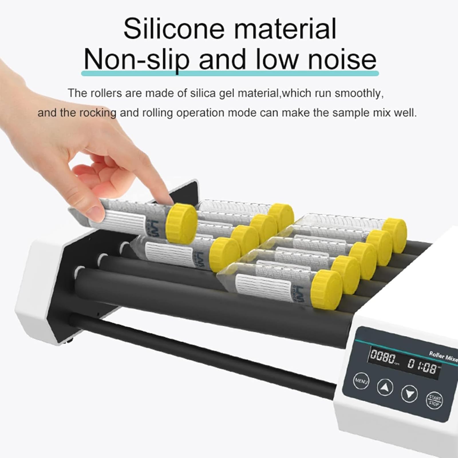 Mezclador de rodillos de laboratorio, agitador digital con velocidad ajustable de 20 a 80 RPM, modo temporizador y pantalla LED para experimentos médicos, ciencias de la vida, aplicaciones químicas