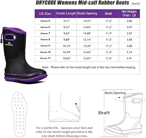 Miniatura 4 de D DRYCODE Rubber Boots for Women, Rain Boots with Warm Neoprene, Waterproof Mid Calf Mud Insulated Work Boots for Womens Gardening, Farming,