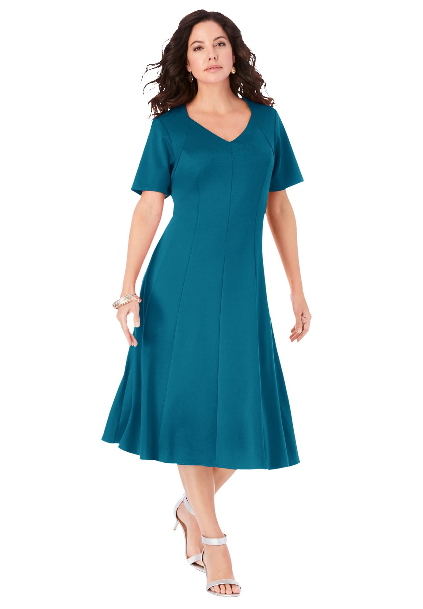 Roamans Womens Plus Size Ultimate Ponte Seamed Flare Dress | Desertcart  BAHRAIN
