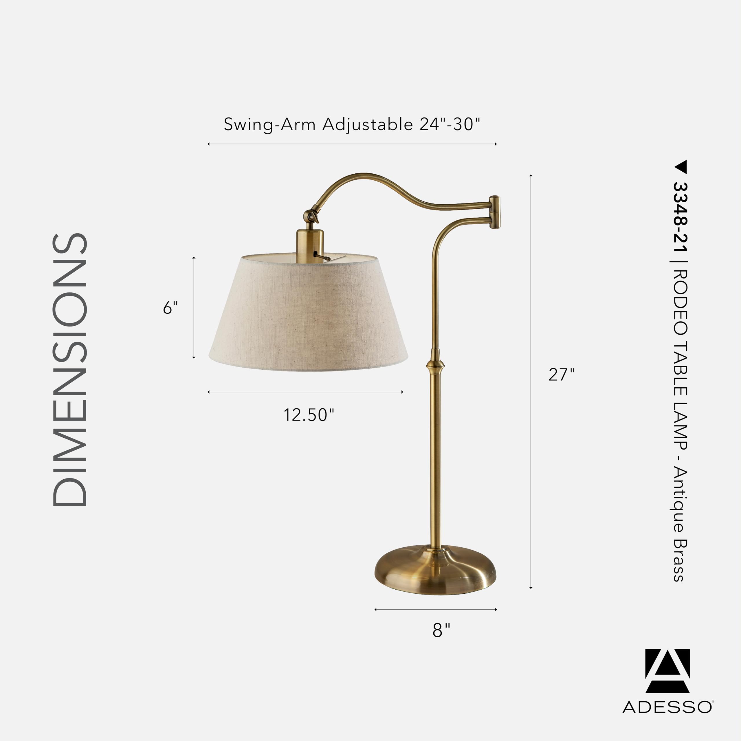 Adesso Antique Brass Table Lamp with Cream Fabric Shade - 180