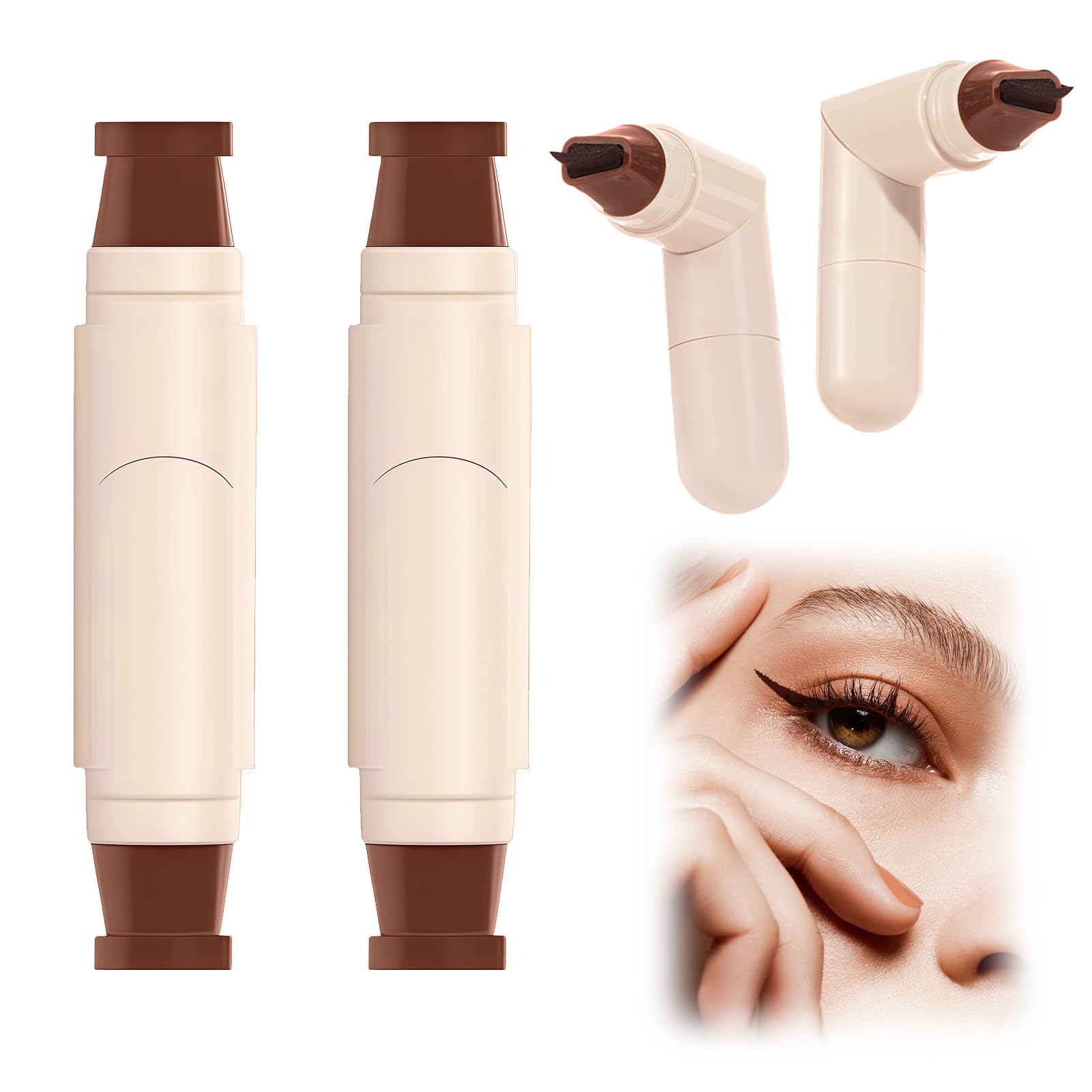 2PCS Gel Eyeliner Pencil Set Foldable Eyeliner Stamp for Perfect Wings Double-Ended Waterproof Eyeliners Tool Smudge Proof Eyeliners