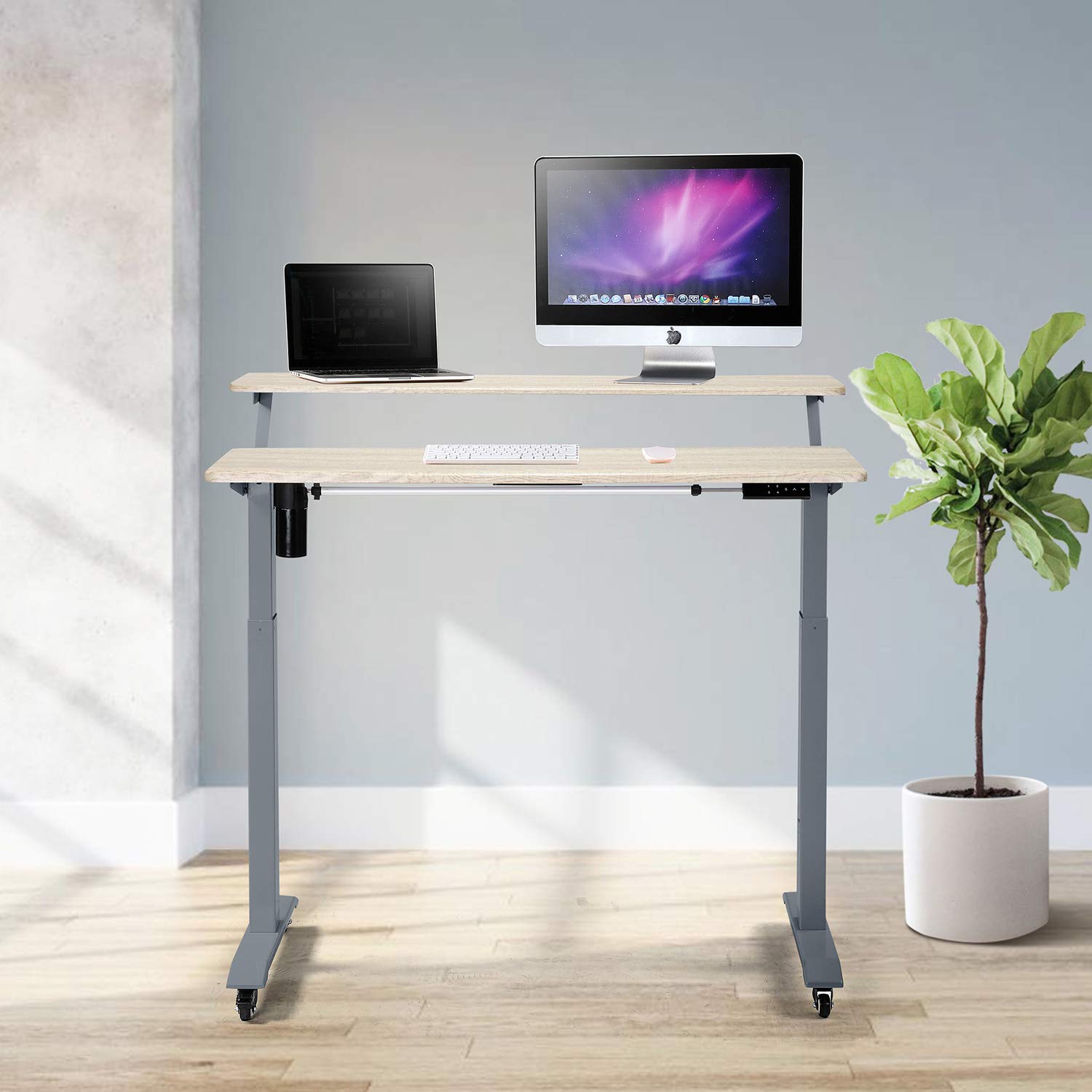 Amazon.com: UNICOO Electric Standing Desk with Wheels, 2-Tier with