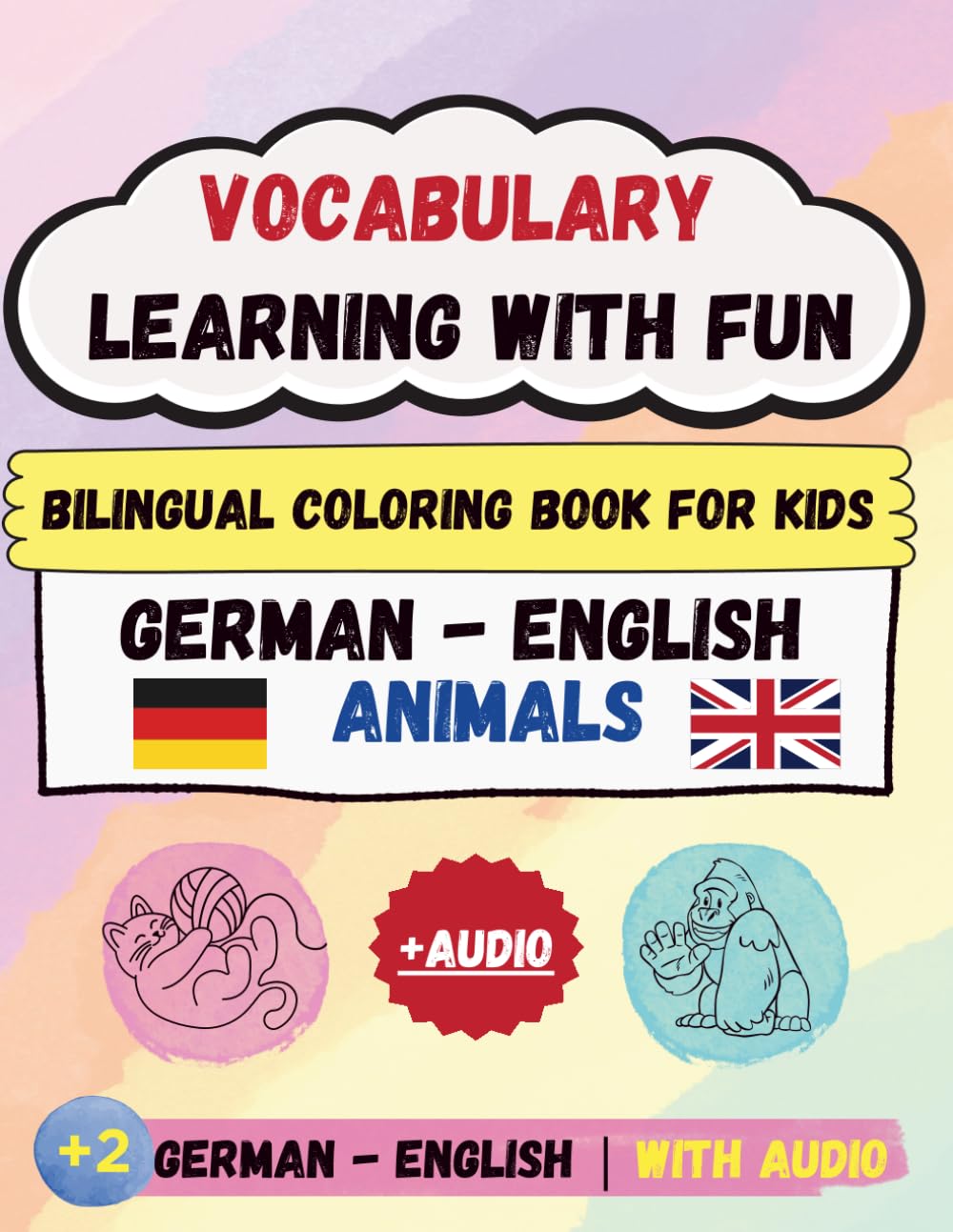 MaliDuo® Malbuch Deutsch–Englisch [Mit Audio über QR-Code!] – Zweisprachiges Ausmalbuch für Kinder ab 2 – Lernbuch Tiere aus aller Welt (100 Tiere mit Sätze zum Hören & Lernen)