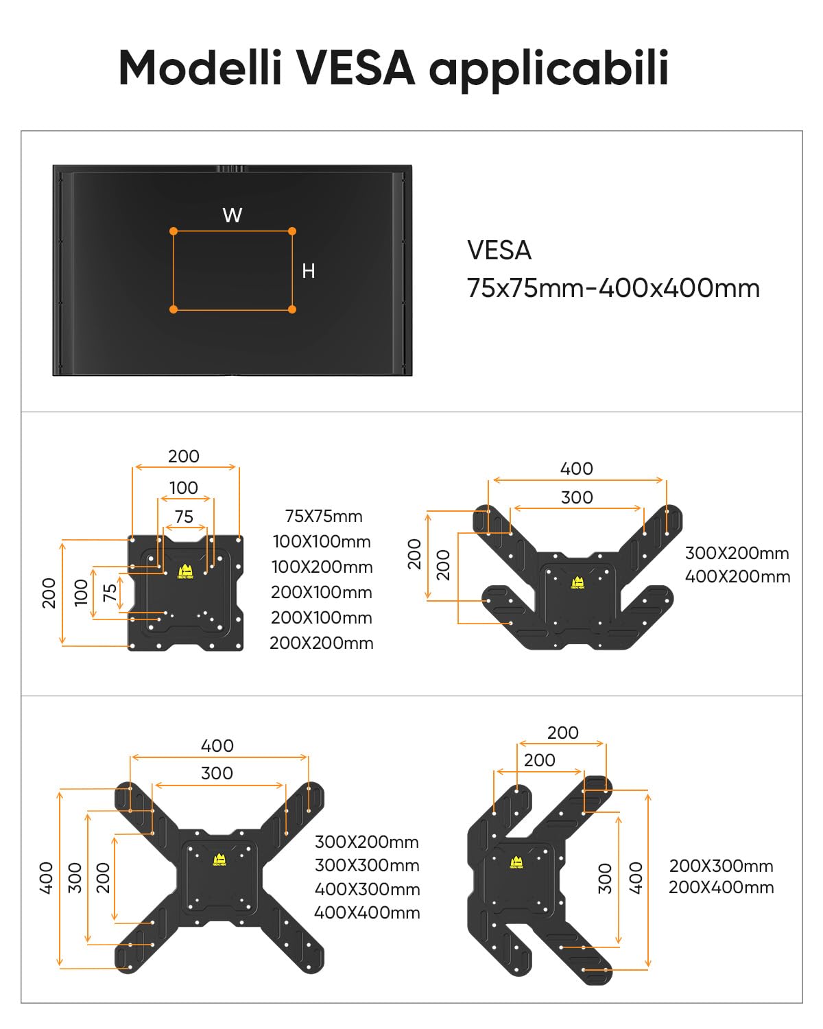 FORGING MOUNT Supporto TV Parete con Braccio Extra Lungo 840mm per 26-65 Pollici fino a 40KG, con 3 bracci pieghevoli, Staffa TV Girevole Inclinabile Orientabile, Max VESA 400x400mm