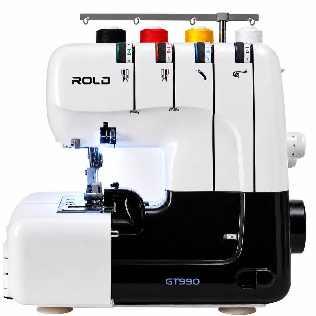ROLD GT990 Overlockmaschine – 12 Nähprogramme | Leise & leistungsstark | Inklusive Abfallbehälter & Fadenspannungssystem | Für alle Stoffarten