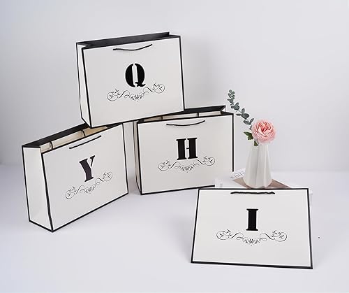 Miniatura 6 de Bolsa de regalo con letras con papel de envoltura para hombres, mujeres, niños y niñas, bolsa de papel grande de 12 pulgadas de color blanco y negro