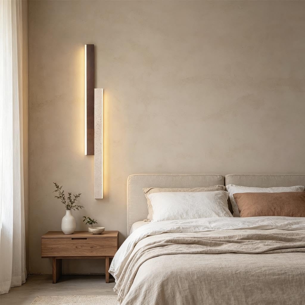 Nowoczesne Kinkiety LED Kinkiety Z Naturalnego Marmuru Z Funkcją Regulacji Jasności Za Pomocą Pilota Stylu Wabi-sabi Nadające Się Do Sypialni Salonu Klatki Schodowej Korytarza(90CM)