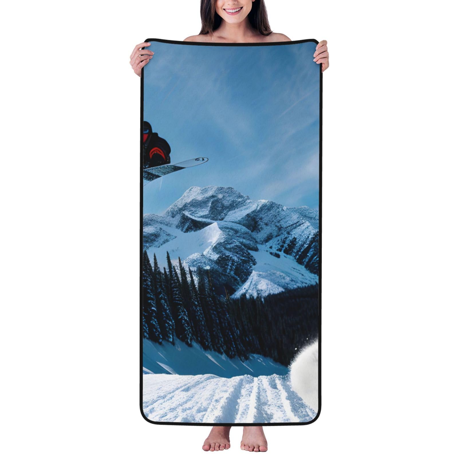KPXXAQT Snowboarding Print Coral Velvet Bath Towel Soft Absorbent Towels Home Vacation Or Summer Gifting