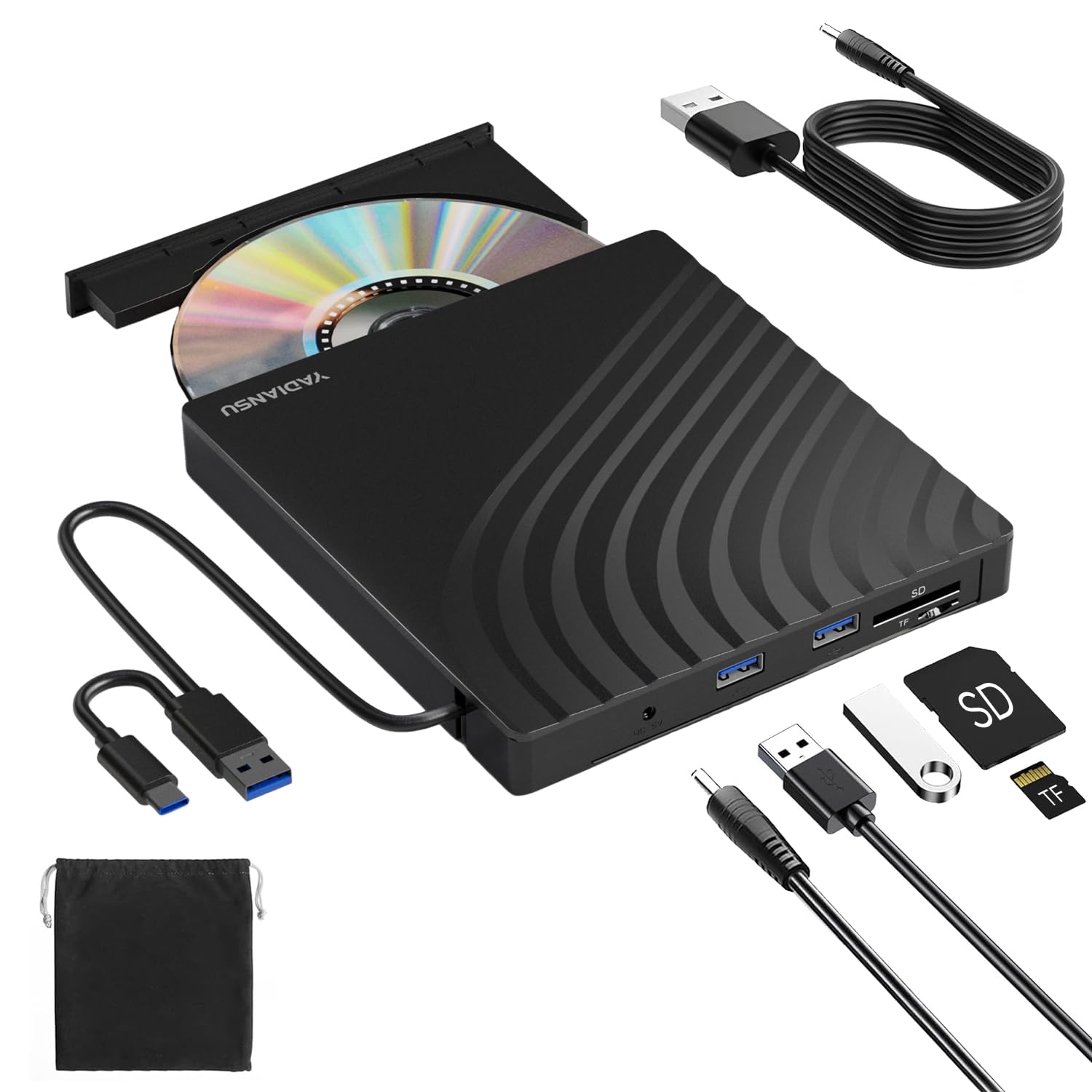 External CD DVD Drive, 6-in-1 USB 3.0 CD/DVD Drive Burner with 2 USB and 2 TF/SD Card Ports, Portable DVD CD+/-RW Player Reader Writer Recorder for Laptop, Desktop, Mac, Windows 11/10/8/7, Linux-image-33