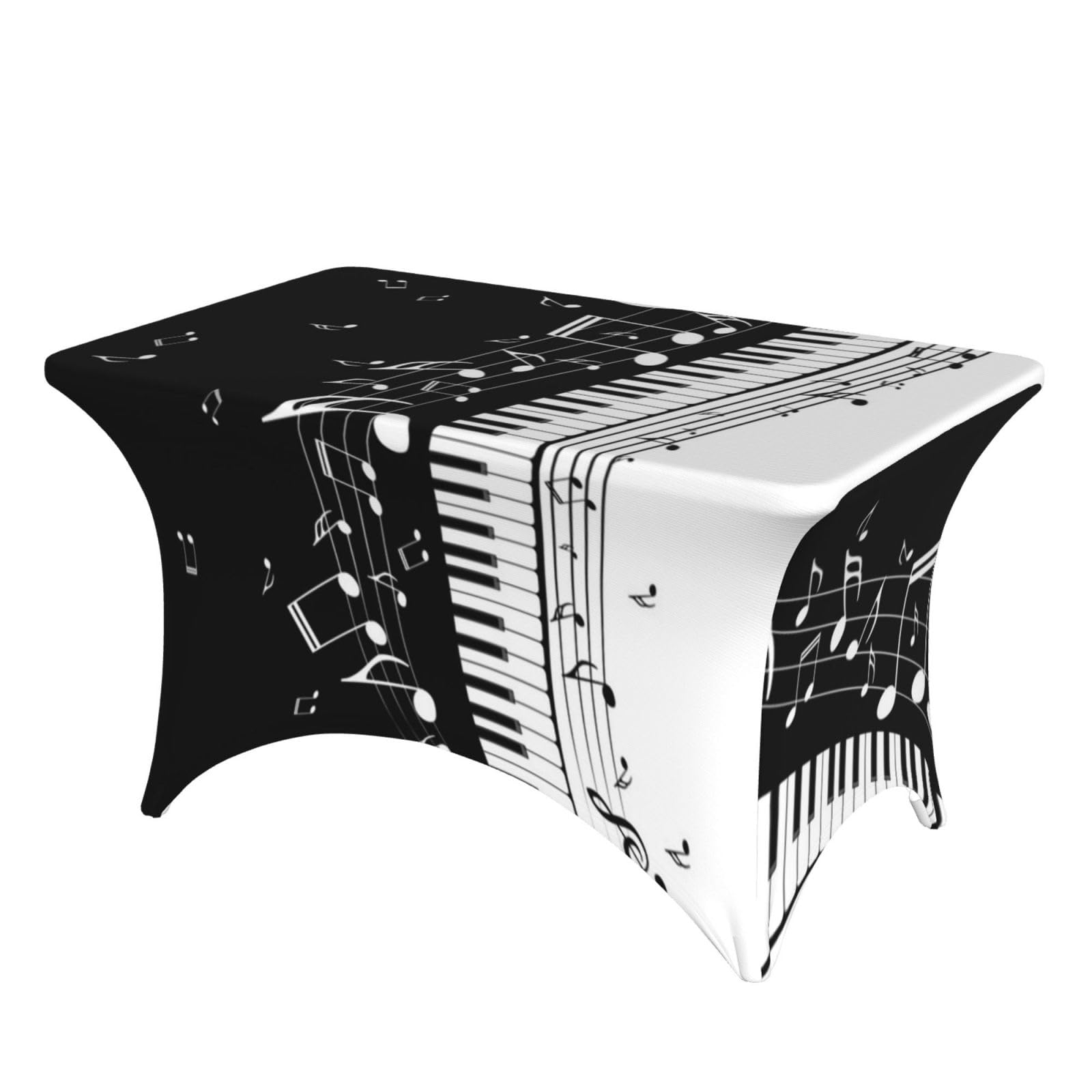 Dcehgew Black White Music Note 4Ft Spandex Rectangular Table Cloth, Printed Fitted Elastic Tablecloths Washable Table Cover For Event, Wedding, Banquet & Party