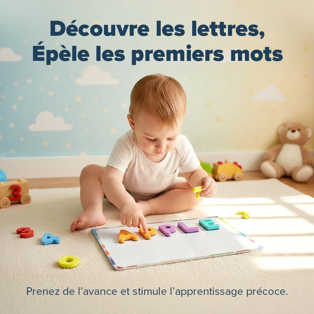 Smart Panda Lettres et Chiffres Magnétiques pour Enfants – 182 Lettres, 81 Numéros et Symboles – Aimants pour Enfants – Deux Boîtes, Un Tableau Magnétique, des Marqueurs et Une Brosse