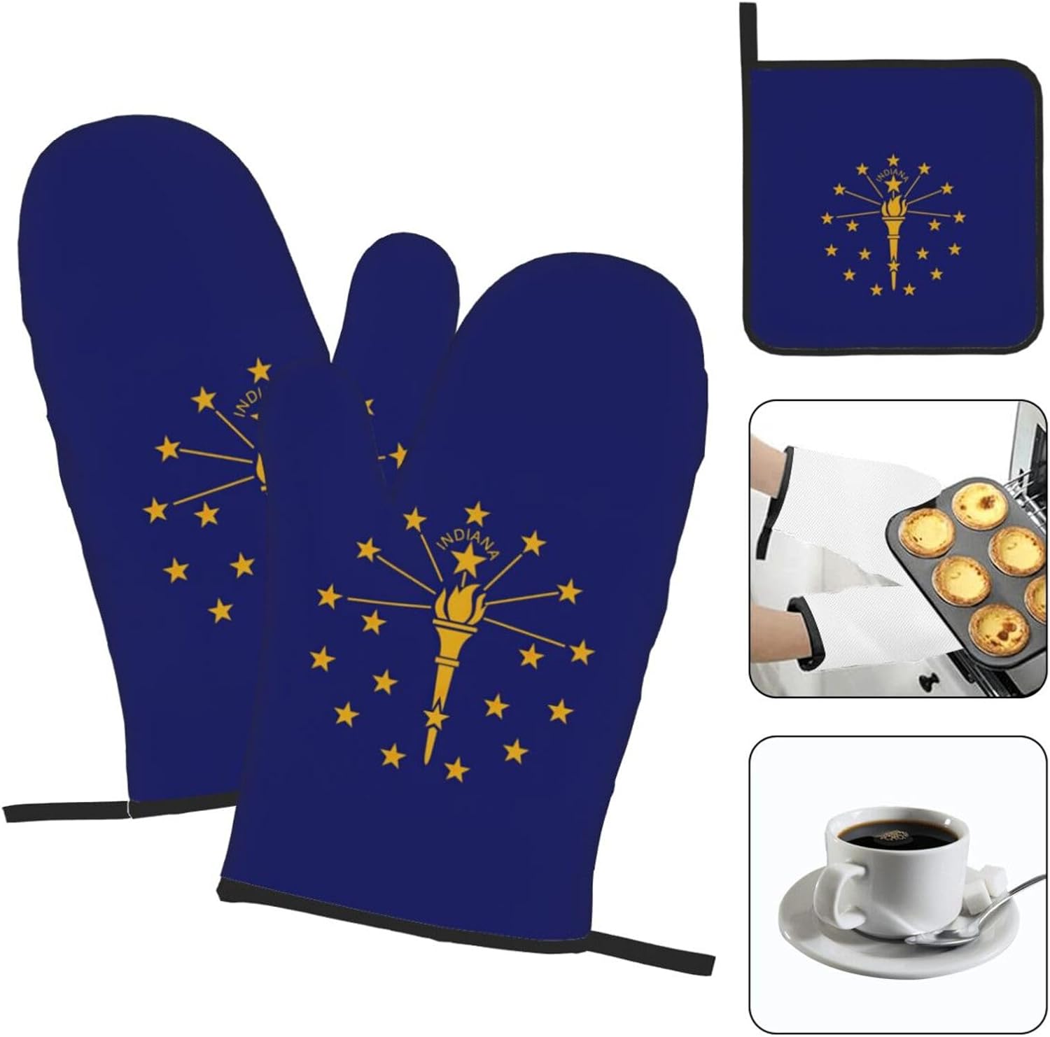 Indiana State Flag Print Heat Resistant Microwave Gloves, Used for Baking, Cooking, and Fashion Kitchen Essentials