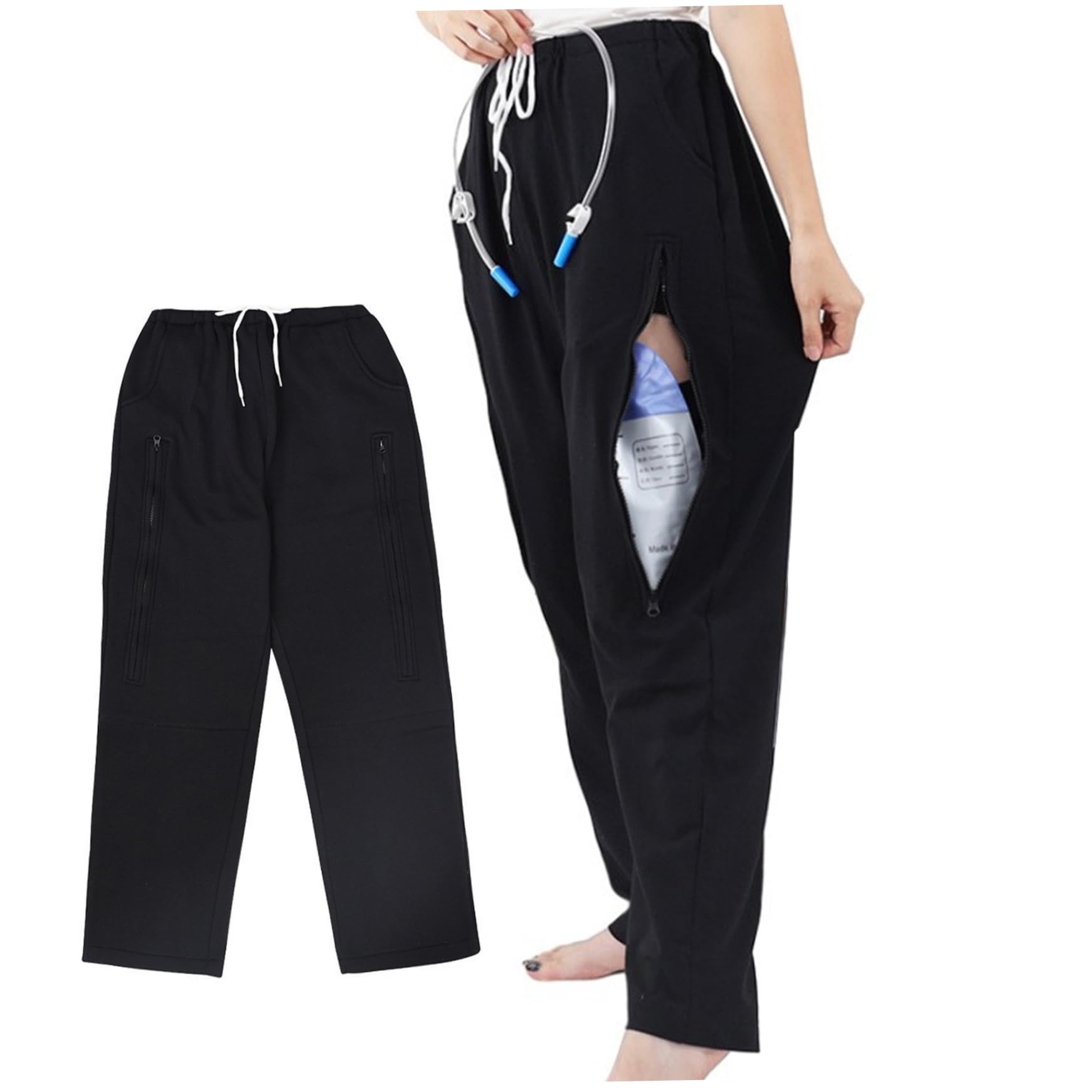 Borsa da gamba per catetere, per uomo/donna, con 2 tasche laterali con cerniera, per nefrostomia, cistostomia, enterostomia