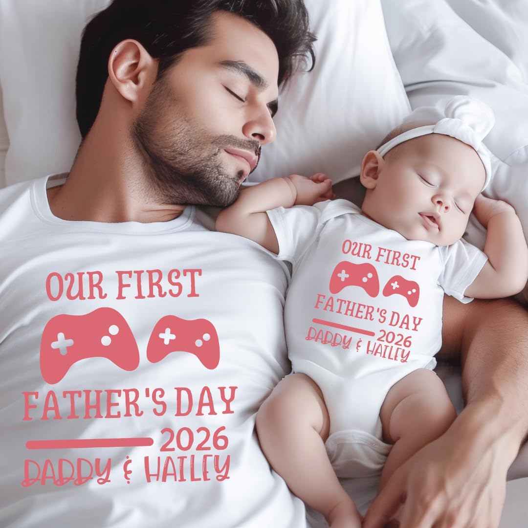 Gamer Dad Matching First Fathers Day Shirts, Our First Fathers Day Outfit for Dad and Baby Girl, 1st Father's Day Father Son Matching Shirts, Father Gifts from Baby, Daughter, Boy, Wife
